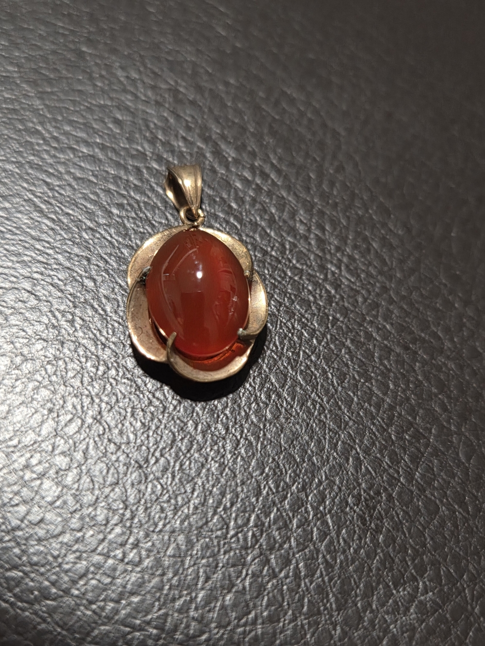 Gold Tone Flower Pendant with Red Agate